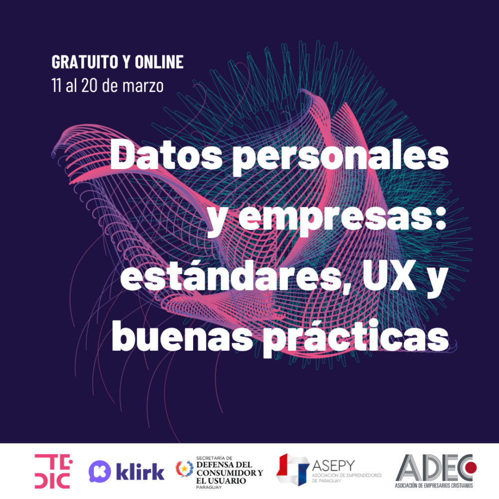 Placa con texto: Datos personales y empresas: estándares, UX y buenas prácticas