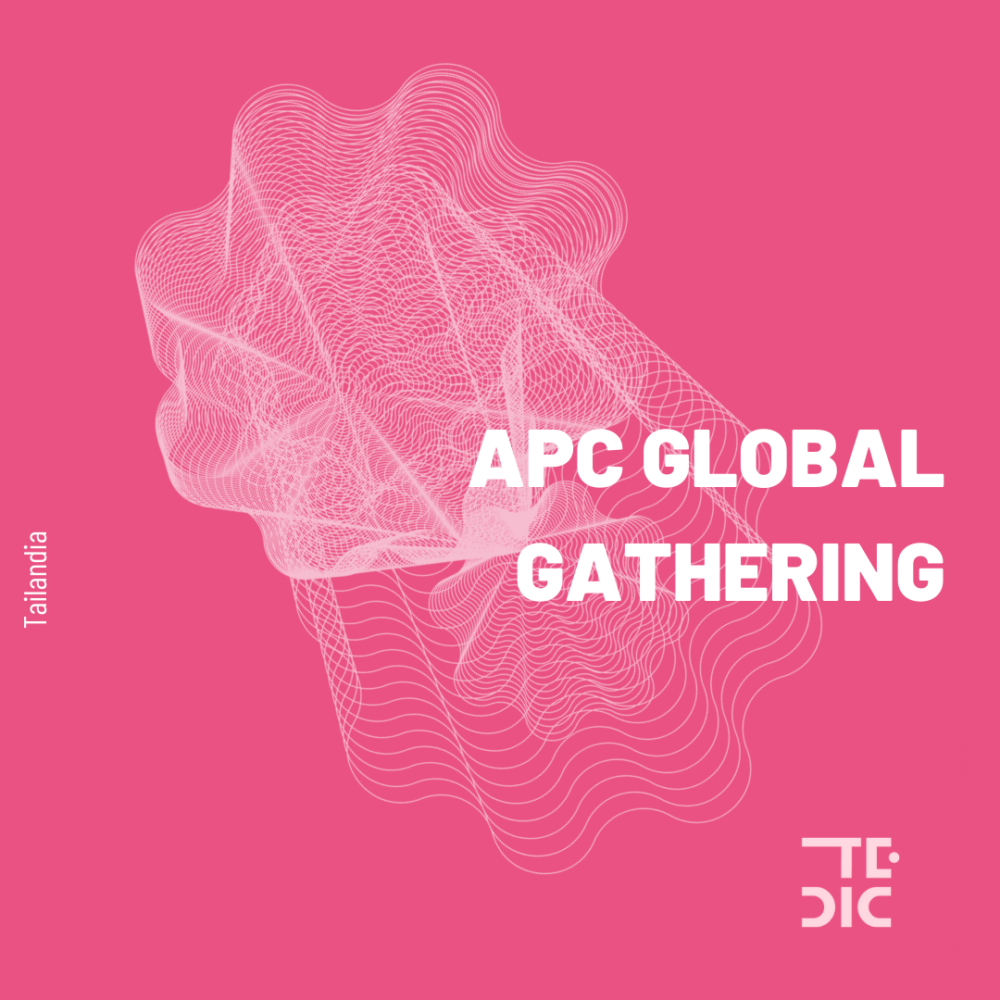 Placa con texto: APC Global Gathering
