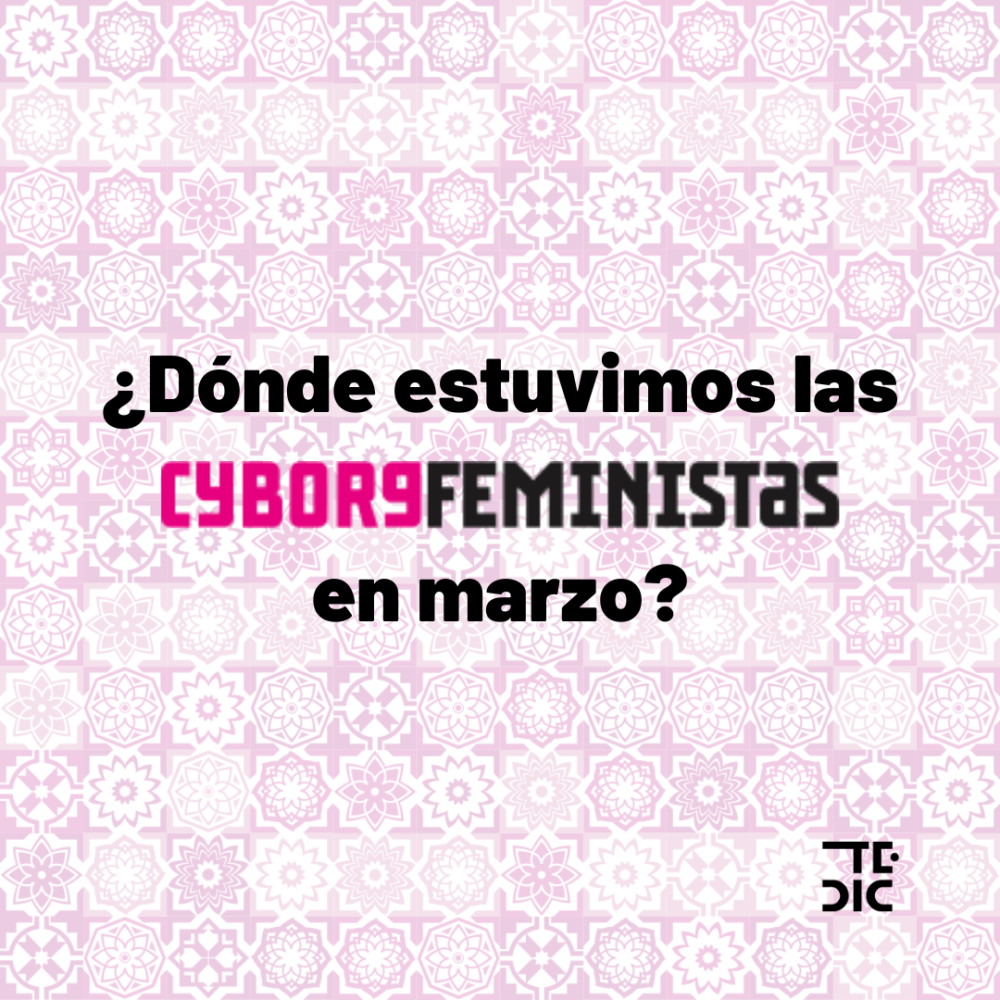 Placa con texto sobre actividades feministas realizadas en marzo