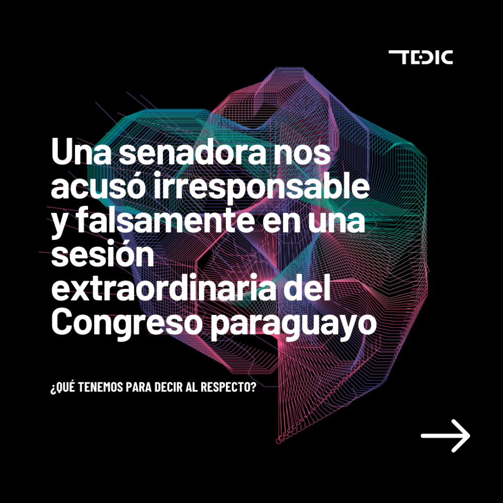 Flyer con texto: "Una senadora nos acusó irresponsable y falsamente en una sesión del Congreso paraguayo"