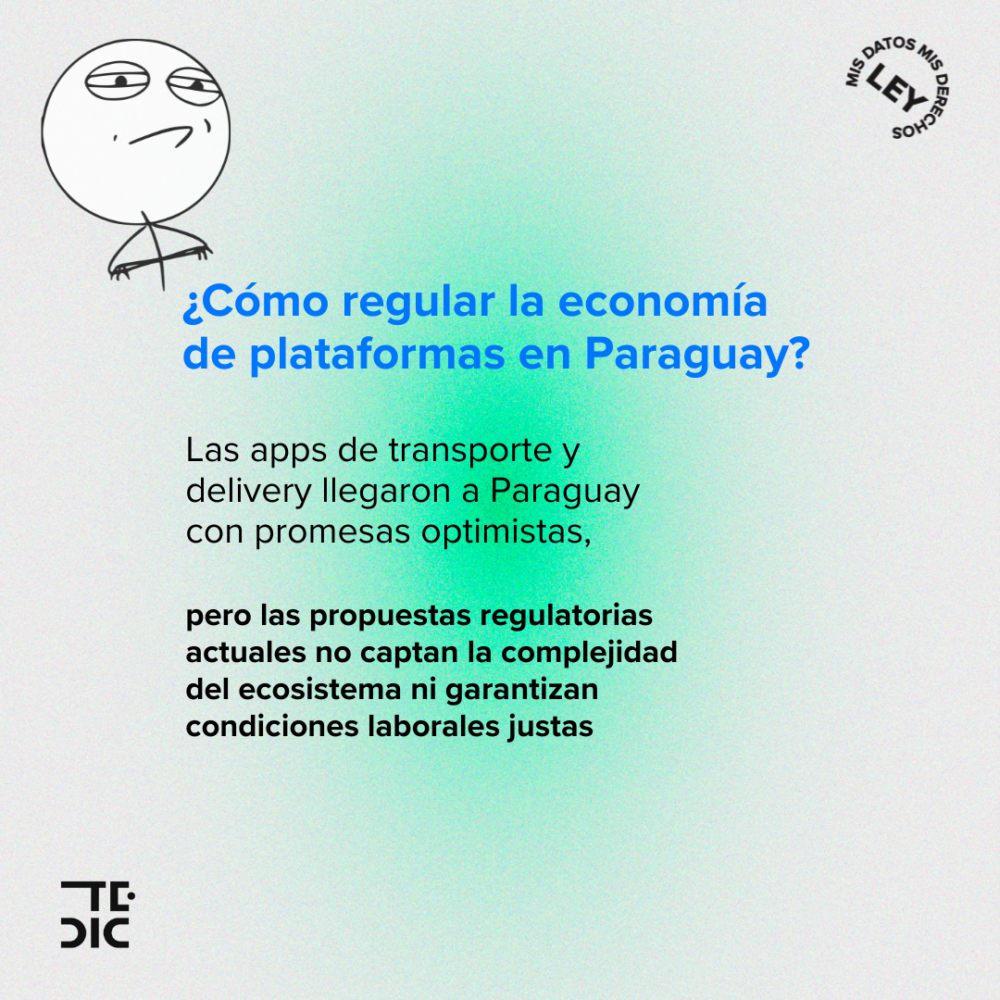 Flyer con meme de challenge accepted y texto "¿Cómo regular la economía de plataformas en paraguay?"