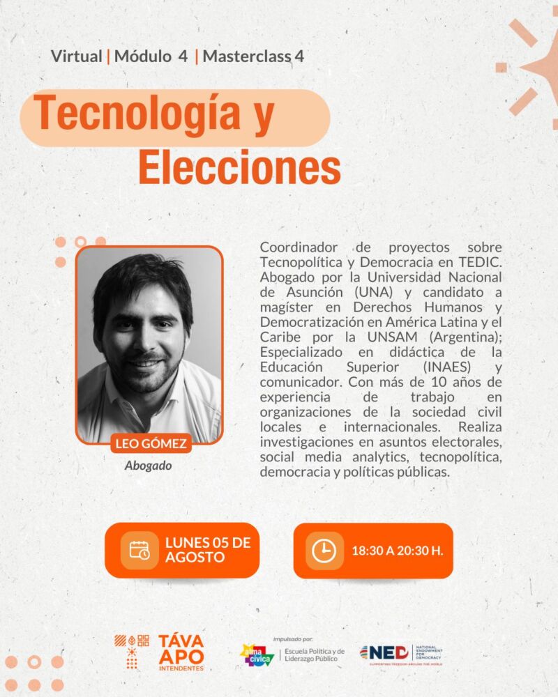 Placa y texto: Masterclass tecnología y elecciones