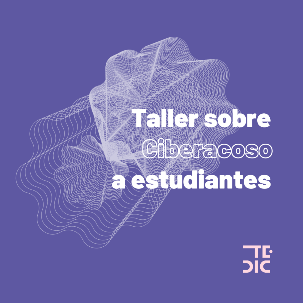 flyer con texto taller ciberacoso a estudiantes y fondo lila