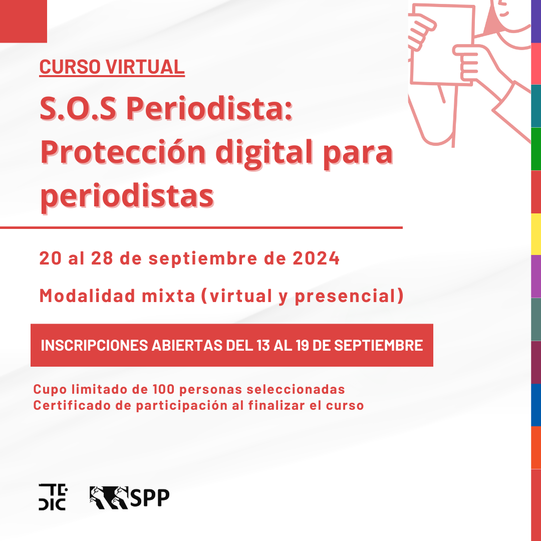 Flyer con información sobre curso s.o.s periodista