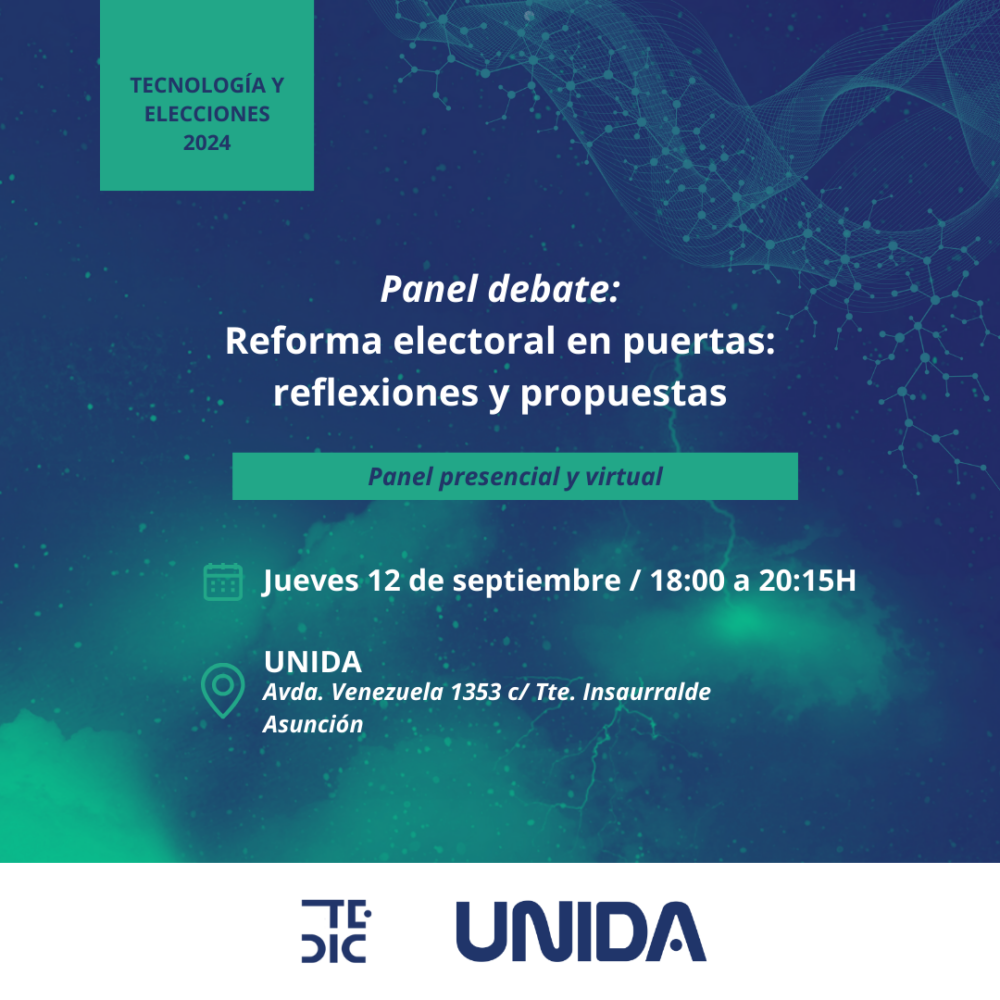 Placa y texto: Panel debate sobre reforma electoral en Paraguay