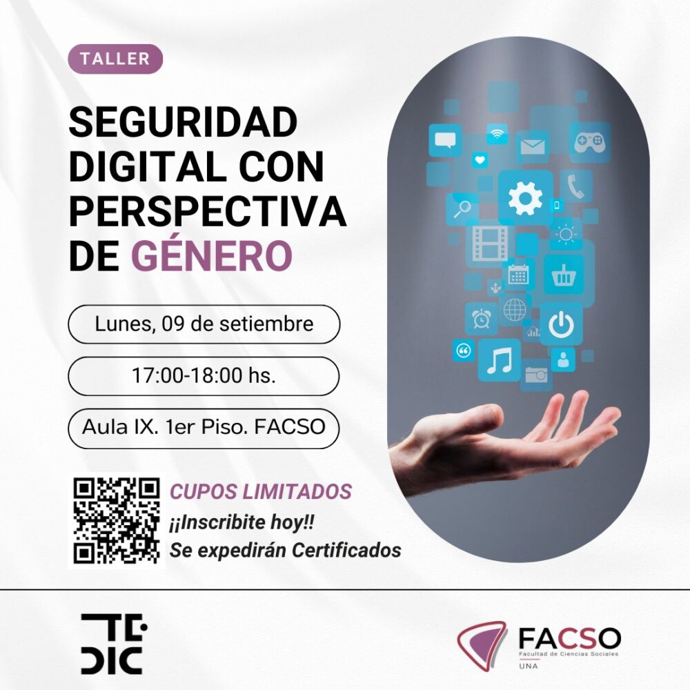 Flyer con texto "Seguridad digital con perspectiva de género".