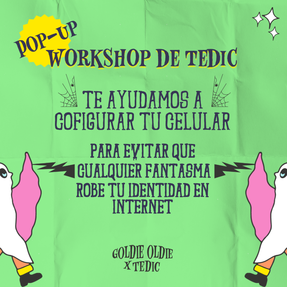 Placa y texto sobre evento workshop tedic en la goldie