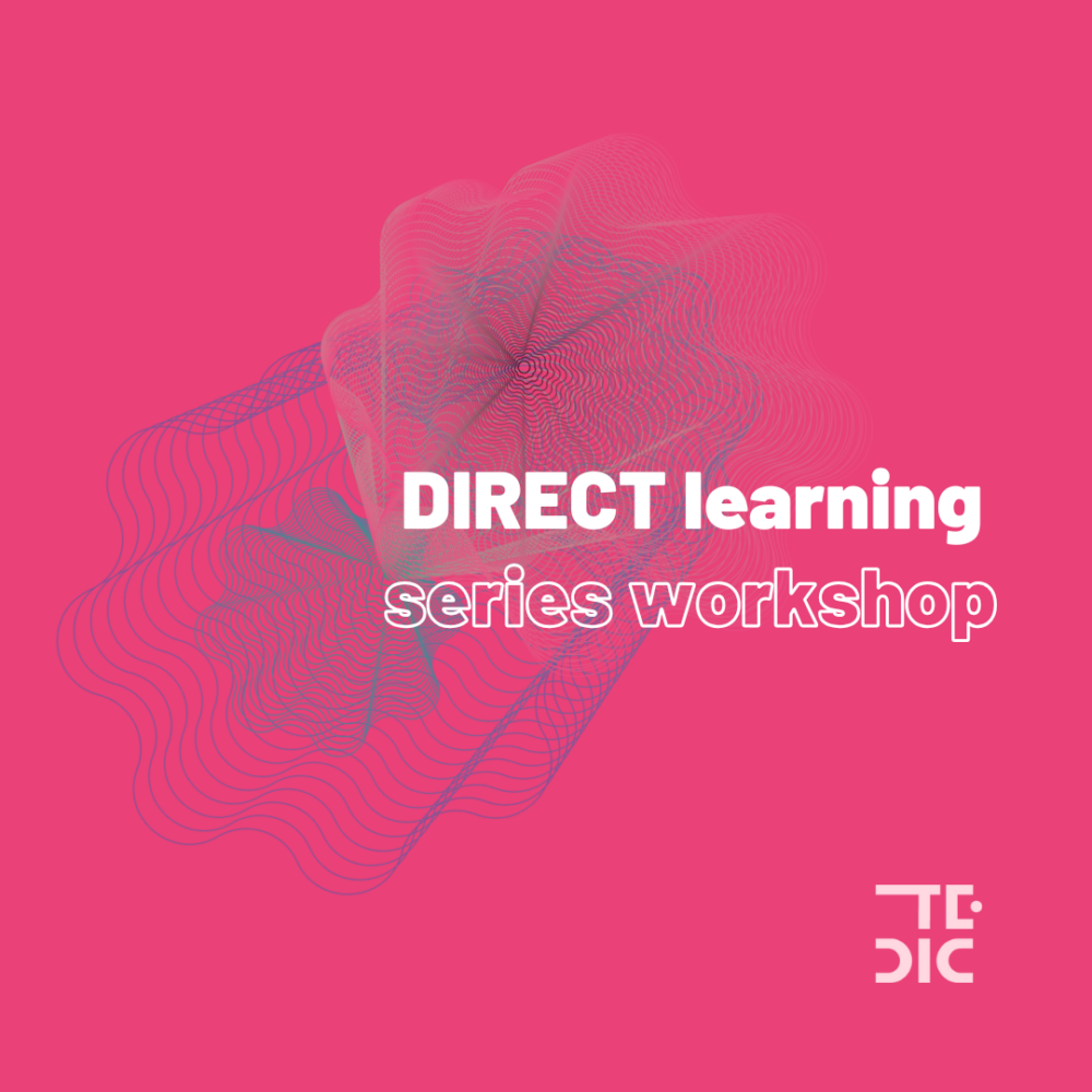 placa con texto DIRECT Learning Series Workshop