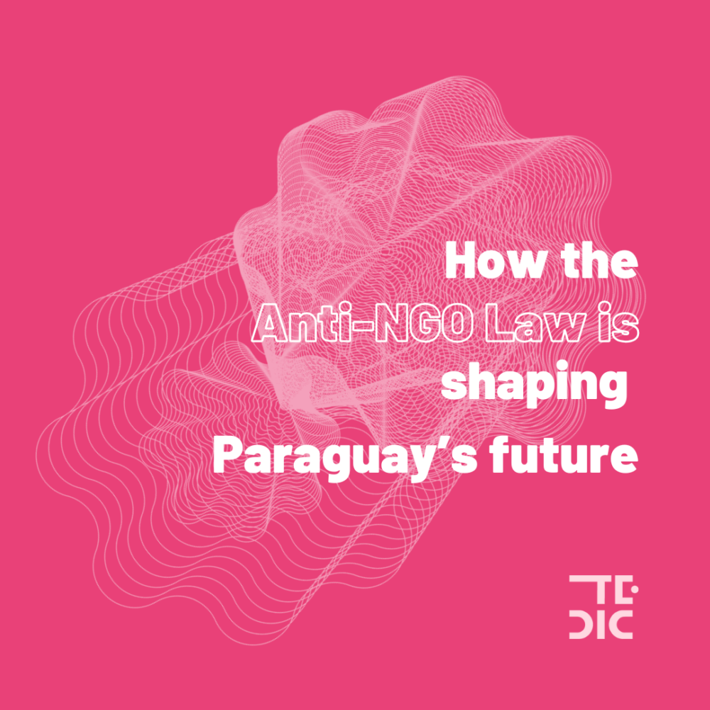 Flyer with white text: how the anti-ngo law is shaping paraguay's future