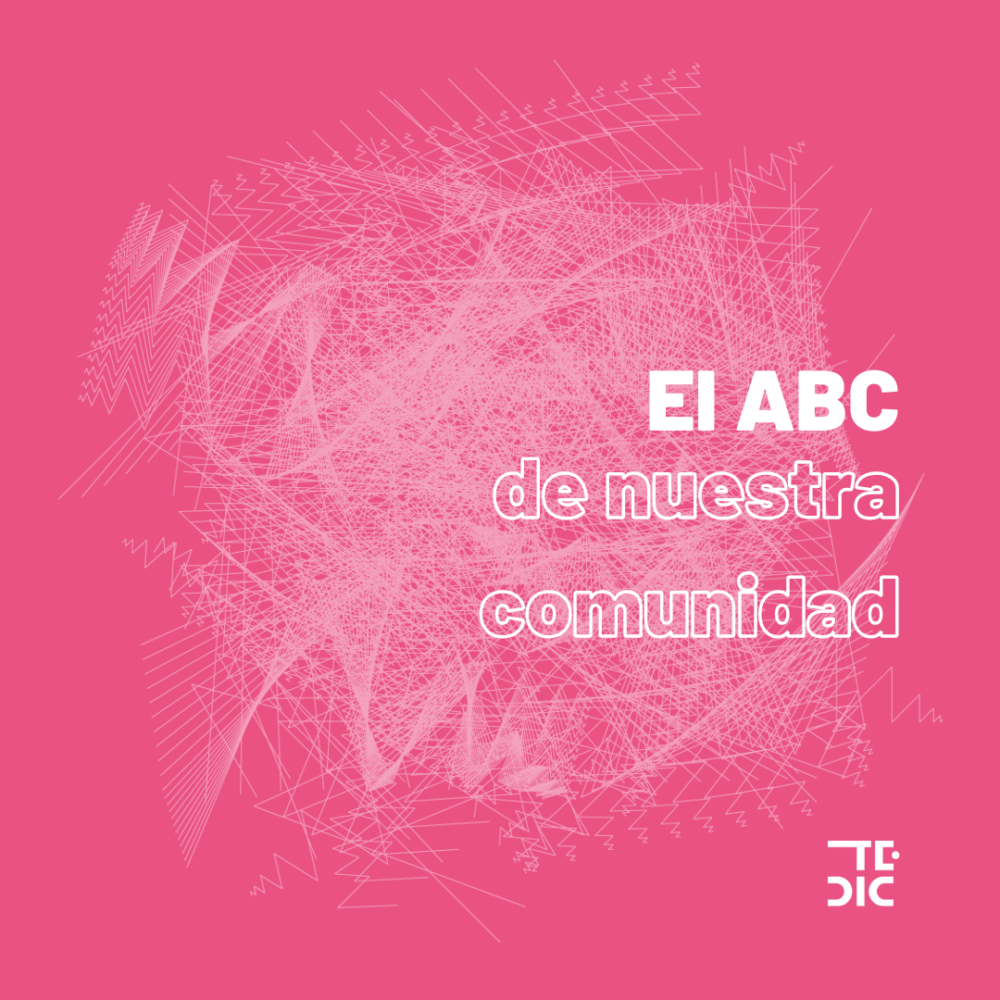 El ABC de nuestra comunidad, flyer con fondo rosa.